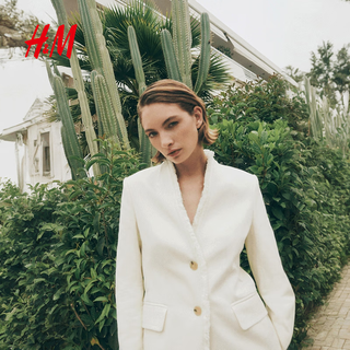 H&M 1290758 毛边休闲西装 白色 L 女外套