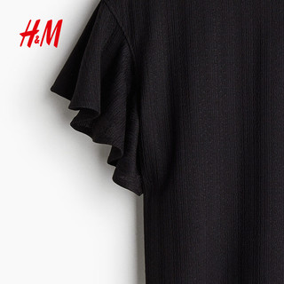 H&M 法式蝴蝶袖针织上衣 黑色 S 160/88 女士T恤