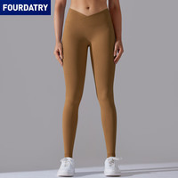 FOURDATRY 欧美无缝针织透气纯色交叉腰蜜桃臀瑜伽长裤跑