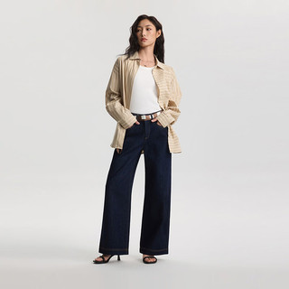 Lee 宽松版翻领条纹刺绣 卡其色 XS 女士长袖衬衫