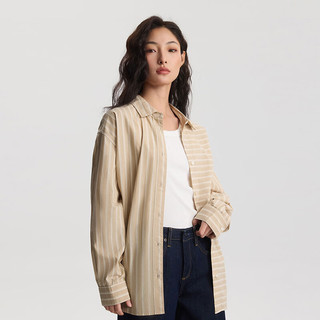 Lee 宽松版翻领条纹刺绣 卡其色 XS 女士长袖衬衫