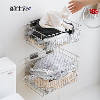 御仕家 304不锈钢免打孔壁挂脏衣篓 L号 收纳篮