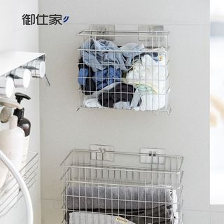 御仕家 304不锈钢免打孔壁挂脏衣篓 L号 收纳篮