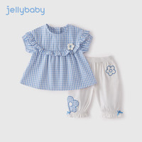 JELLYBABY 女童纯棉抗菌吊带短袖套装 蓝色 90