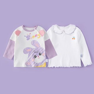  多嘻噜卡 纯棉 女童打底衫 紫色涂鸦兔+紫樱桃