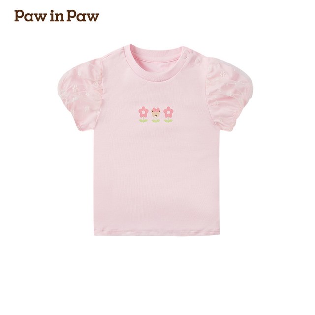 Paw in Paw PawinPaw卡通小熊童装夏季女宝宝纯棉甜美圆领泡泡袖T恤