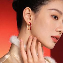阿吉豆 AJIDOU耳钉女红色新年圣诞氛围感欧美风大耳圈耳饰耳环耳坠
