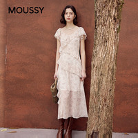 MOUSSY 法式复古腰果花荷叶边连衣裙 粉色 S