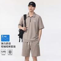 吉普 夏季薄款翻领短袖短裤时尚简约百搭男式套装休闲运动