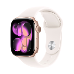 Apple Watch Series 11 玫瑰金色铝金属表壳 淡桃粉色运动型表带  42mm