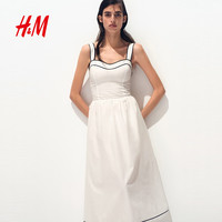 H&M 1335527 棉质喇叭裙摆 白色 XL 连衣裙