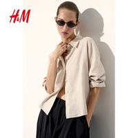 H&M 亚麻混纺 女士衬衫 浅米色 M 165/96
