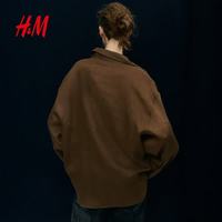 H&M 1311236 亚麻大廓形 卡其绿 XL 女士衬衫