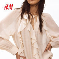 H&M 1334170 荷叶边设计 柔粉色 L 女士衬衫