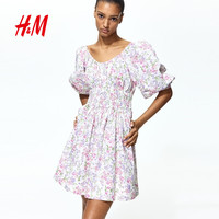 H&M 1328376 法式掐腰 白色花卉 M 连衣裙