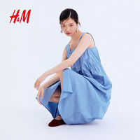 H&M 1328227 无袖府绸喇叭裙 浅蓝色 XL
