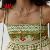 H&M 1329747 吊带印花连衣裙 绿色 L