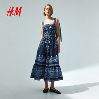 H&M 法式方领碎花吊带连衣裙 海军蓝 M