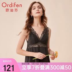 欧迪芬 睡衣家居服薄款V领蕾丝花卉女士睡裙镂空拼接款短裙睡衣 XH0101