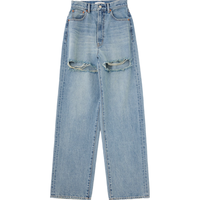 MOUSSY 010GAK11-5130 宽松直筒高腰破洞牛仔裤 蓝色 S
