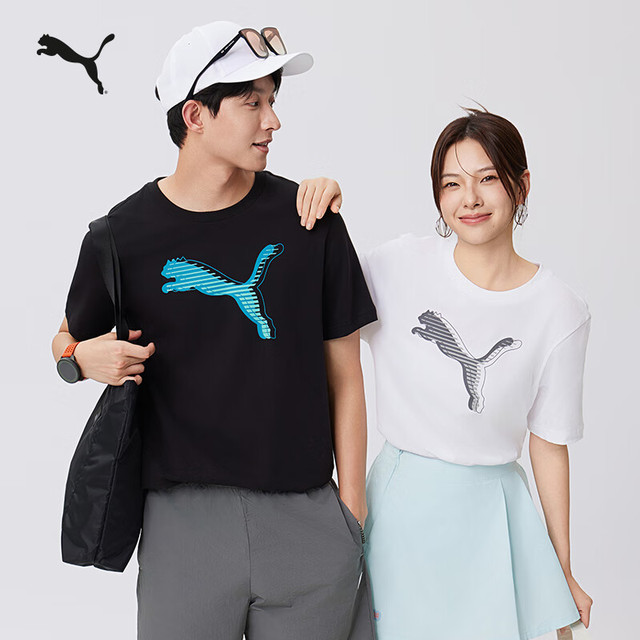 PUMA 纯棉白色休闲短袖T恤男女款夏季美式复古运动上衣 691551 白-02