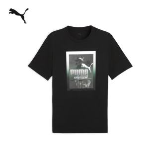 PUMA 纯棉宽松白色印花休闲短袖T恤男子夏季款运动上衣 690666 黑色-01