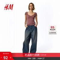 H&M 2026夏季新款女装蕾丝镶边上衣1333557 深灰粉色 XS 155/80