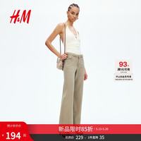 H&M 女装裤子2026夏季新款高腰斜纹布直筒通勤户外出游长裤1335256 卡其绿 34 155/64