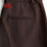 H&M 1333827 亚麻混纺直筒裤 深棕色 32 女士西裤