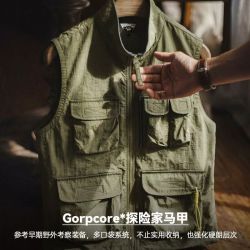 马登 工装美式山系 户外军绿色gorpcore 轻薄背心徒步马甲