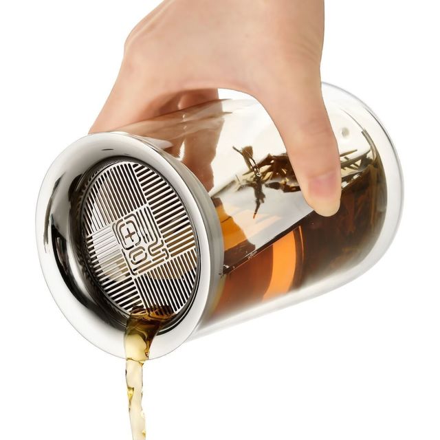 溥畔 双层玻璃隔热茶水分离过滤杯 380毫升：送防尘盖
