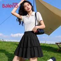 班尼路 珠地POLO短袖T恤蛋糕半裙套装 白#纯色+黑#纯色 L
