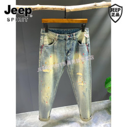 JEEP SPIRIT JEEPSPIRIT Jeep吉普 男士破洞牛仔裤 潮牌油漆休闲裤