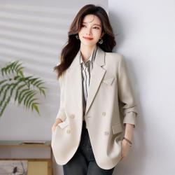 ESE-Y 宽松正装通勤长袖小西装外套女春季新双排扣开叉气质休闲西服上衣