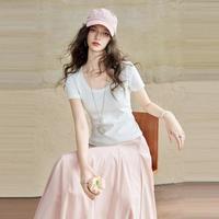 南瓜谷 索罗娜棉 U领修身百搭T恤春夏正肩短袖上衣女