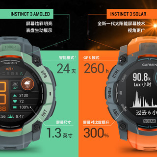 佳明 Instinct 3 太阳能版 石墨灰 50mm 户外运动智能手表