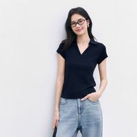 伊芙丽 高弹修身 女士Polo衫 藏青