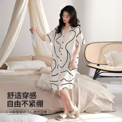 勋阳宇乐 女士睡衣带胸垫女纯棉100%棉中式睡裙
