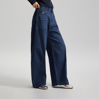 Lee 26新品超宽松弯刀牛仔裤深蓝色女潮