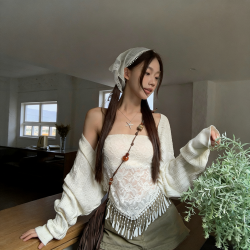 南木熊 女士抹胸背心 蕾丝流苏性感上衣