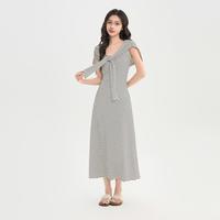 三福 条纹大方领吊带连衣裙