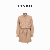 PINKO【春夏焕新】女士通勤怀旧复古工装风收腰长款衬衫式连衣裙 Z14 M