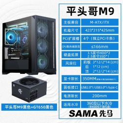先马 平头哥M9电脑台式机MATX小机箱前板铁网防尘散热侧透360水冷+先马GT650金牌全模电源套装