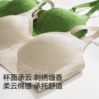 都市丽人 内衣女浮雕新中式国风提花文胸无钢圈聚拢无痕裸感亲肤文胸罩 檀香肤 M 95-110斤