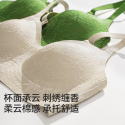 都市丽人 内衣女浮雕新中式国风提花文胸无钢圈聚拢无痕裸感亲肤文胸罩 檀香肤 M 95-110斤