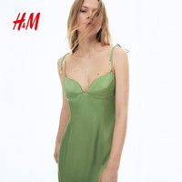H&M 肩带系结缎质连衣裙 绿色 S 160/88