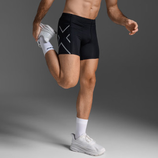 2XU Core系列压缩裤男 专业运动裤男跑步田径户外运动紧身短裤 黑/银色logo L