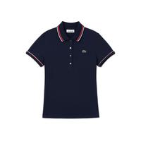 LACOSTE 法国鳄鱼女装25夏季时尚饰边舒适百搭修身短袖Polo衫