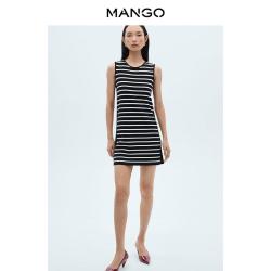 MANGO 女装连衣裙 2025春装细针织条纹印花圆领直筒连衣裙