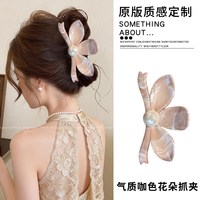 歌米诺 仿珍珠抓夹气质油画咖色花朵发夹